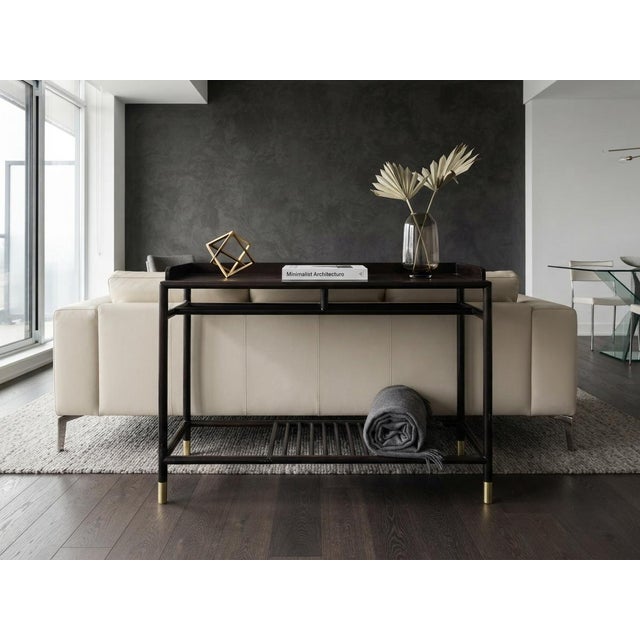 Wood Natural Wood Dark Brown Minimalistic Slim Legs Console Foyer Side Table For Sale - Image 7 of 14
