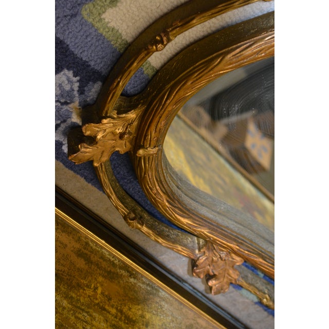 Vintage Large Ornate Wavy Scrolled Edge Gold Wall / Mantel Mirror For Sale - Image 9 of 15