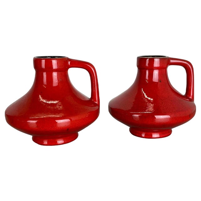Red-Glaze Fat Lava UFO Vases from Jopeko, Germany, 1970s, Set of 2 For Sale