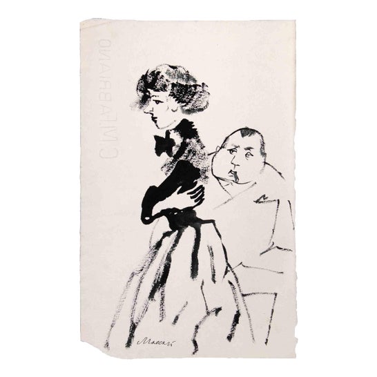 Mino Maccari, The Couple, Tempera, 1940s For Sale