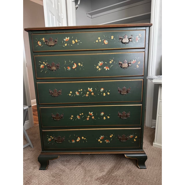 Overview For your consideration is a stunning vintage Drexel dresser/chest. It features a rich, deep forest green...