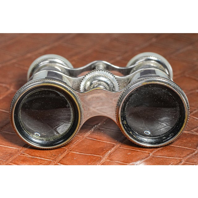 Beautiful Chrome Striped Purple and White Mother of Pearl Antique Victorian Opera Glasses With Leather Case For Sale - Image 9 of 16