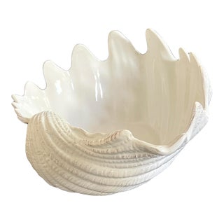 Large White Porcelain Coastal Sea Shell (Giant Clam Shell Bowl / Vide Poche) Bowl or Planter For Sale