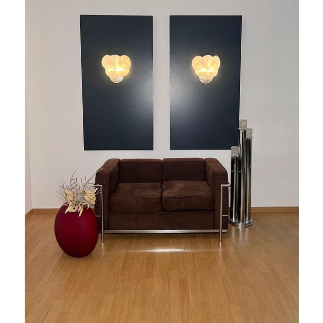 Glass Wall Sconces with Alabaster White Disks, 1990s, Set of 2 For Sale - Image 6 of 17