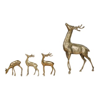 Mid-Century Brass Deer Family, Set of 4 | Large Stag and Fawns For Sale