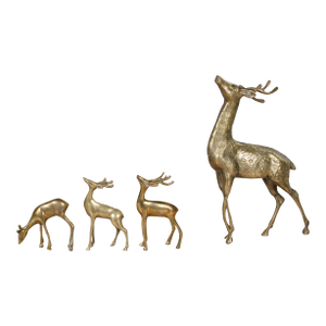 Mid-Century Brass Deer Family, Set of 4 | Large Stag and Fawns