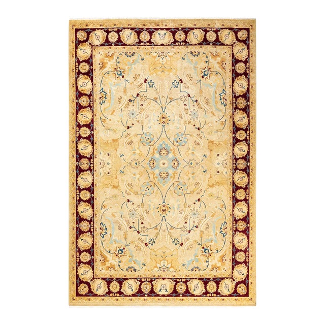 Mogul, One-of-a-Kind Hand-Knotted Area Rug - Yellow, 6' 1" x 9' 2" For Sale
