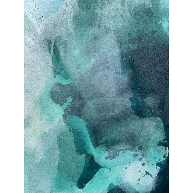 Paint Original Contemporary Abstract Painting in Dark Green, Teal & Soft Blue by American Lyrical Abstractionist Stacey Warnix For Sale - Image 7 of 11