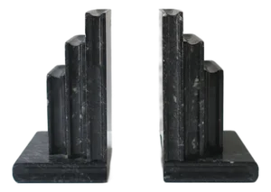 Italian Black White Marble 'Book' Bookends, Pair