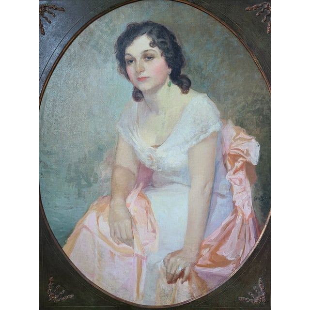 Large original 1930's oil painting by prominent Los Angeles artist Charles J. Bensco (1894-1960) depicting a seated lady...