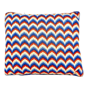 Vintage Handmade Red White and Blue Needlepoint Pillow