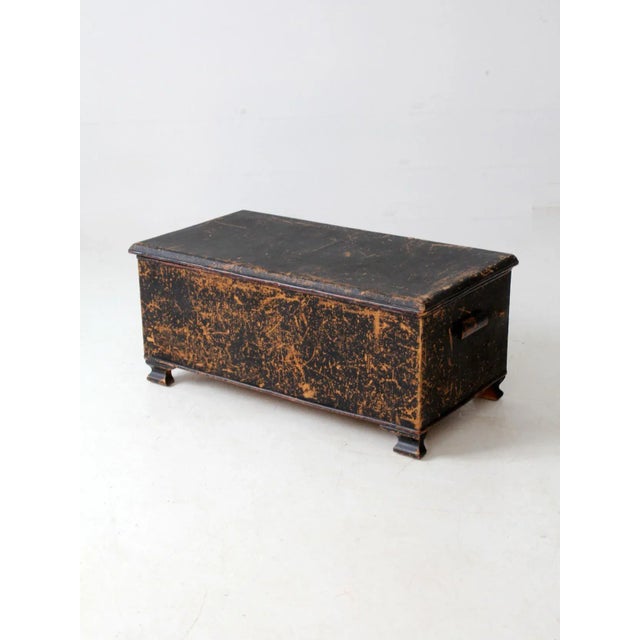 Black Antique Black Woven Canvas Trunk For Sale - Image 8 of 17