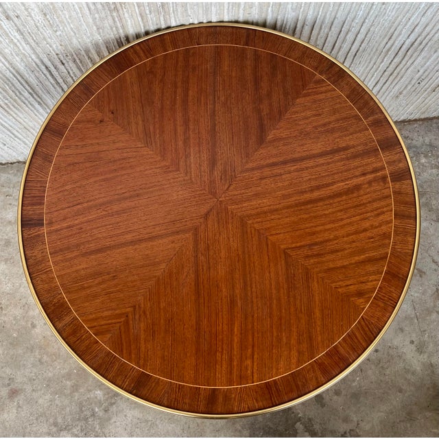 French Louis XVI Style Marquetry Inlaid Gilt Bronze Circular Round Accent Table For Sale - Image 4 of 10