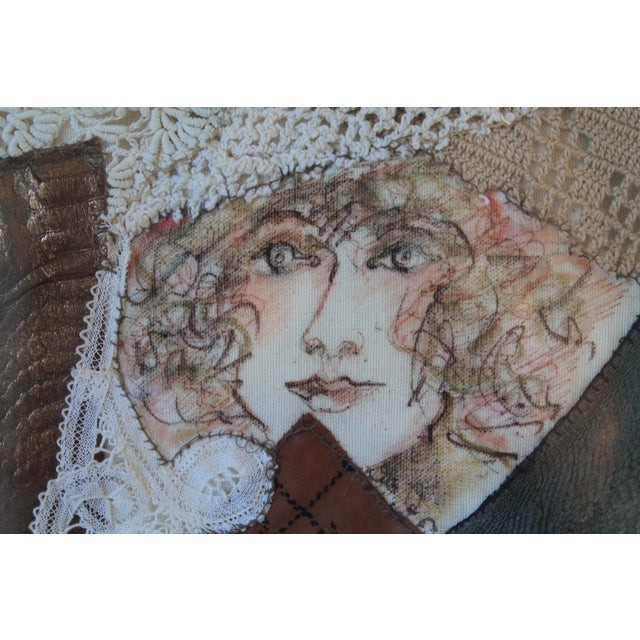 Figurative Vintage Drawing & Embroidery Collage Wall Hanging For Sale - Image 3 of 9