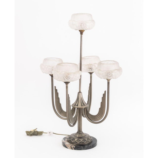 Art Deco Five-Branch Glass and Marble Table Lamp For Sale - Image 9 of 9