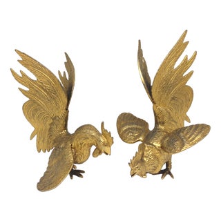 Cockfight in Gilded Bronze, Set of 2 For Sale