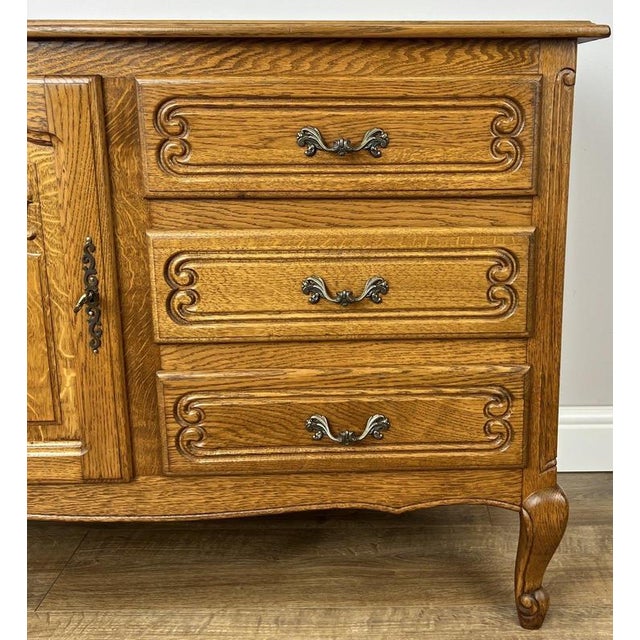 Vintage Louis XIV French Oak Sideboard with Carved Cupboard For Sale - Image 4 of 15