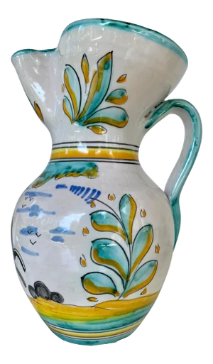 19th Century Earthenware Talavera Glazed Hand Painted Pitcher