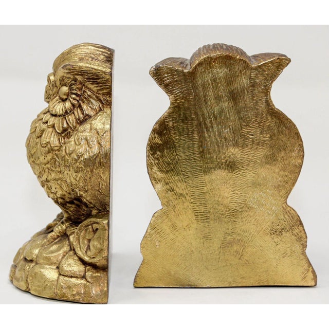 Metal Vintage Cast Solid Brass Owl Bookends Mid-Century Modern 1950s For Sale - Image 7 of 11