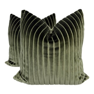 Fabricut "Benito Velvet" in Olive 22" Pillows-a Pair For Sale