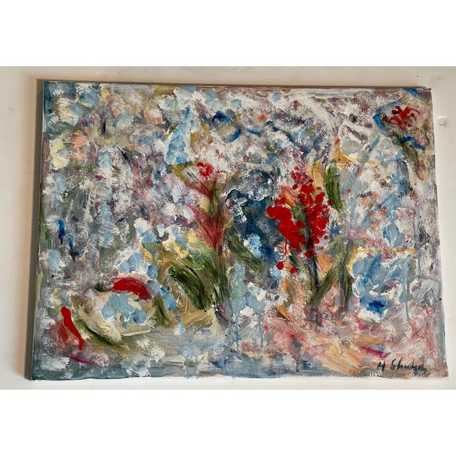 Abstract 1970s Abstract Modern Mixed Media on Canvas Painting Florida Bromelias by M Shulga For Sale - Image 3 of 5