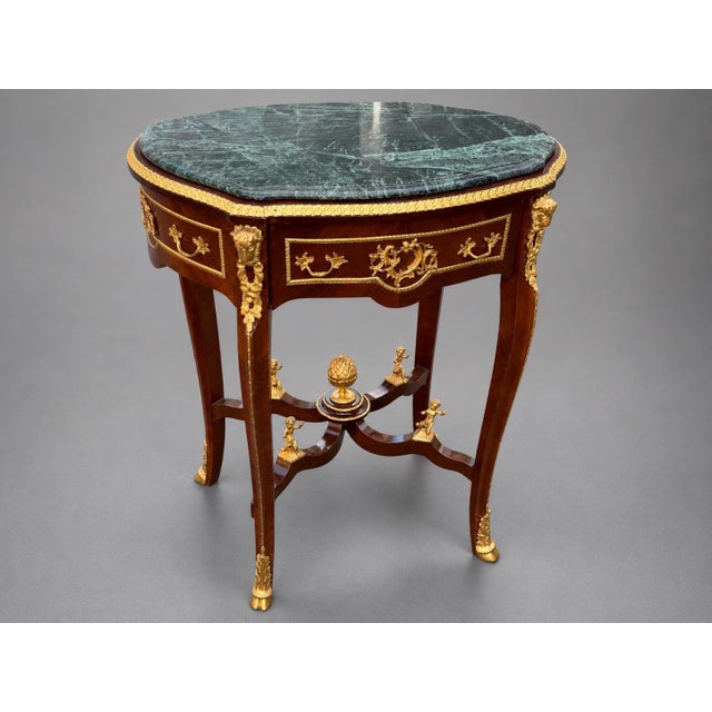 1960s French Louis XVI Mahogany Marble Side Table-1 Pc For Sale - Image 10 of 11