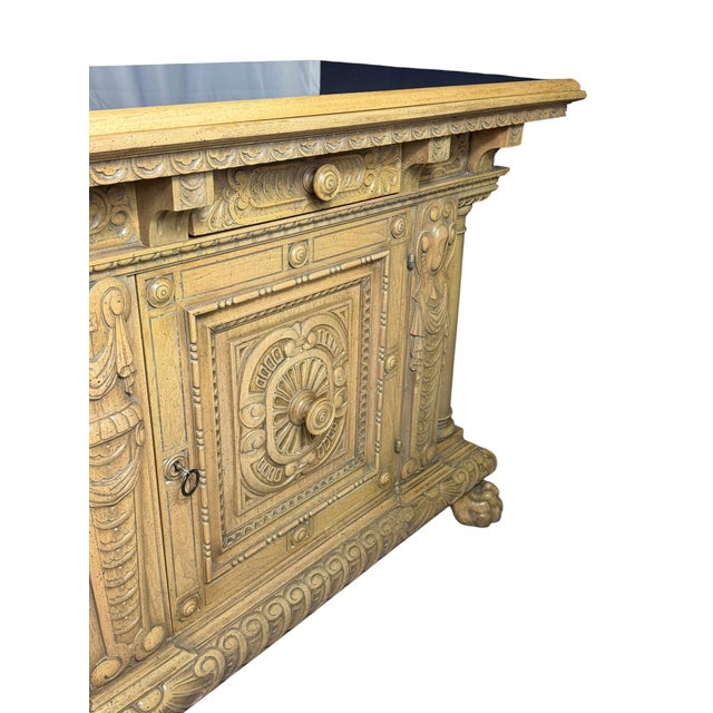 Antique Renaissance Revival Carved Oak Credenza, 1950s For Sale - Image 17 of 18