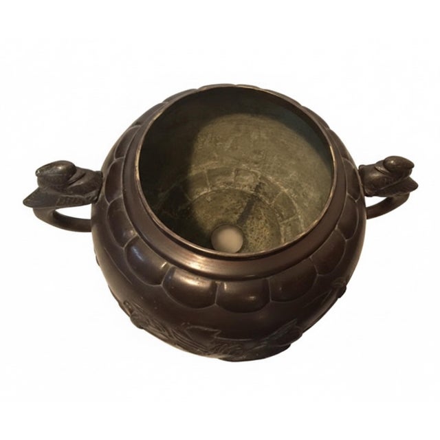 Antique Patinated Bronze Oil Lamp Kerosene Meiji Style Etched Glass Globe Eagle For Sale - Image 9 of 12
