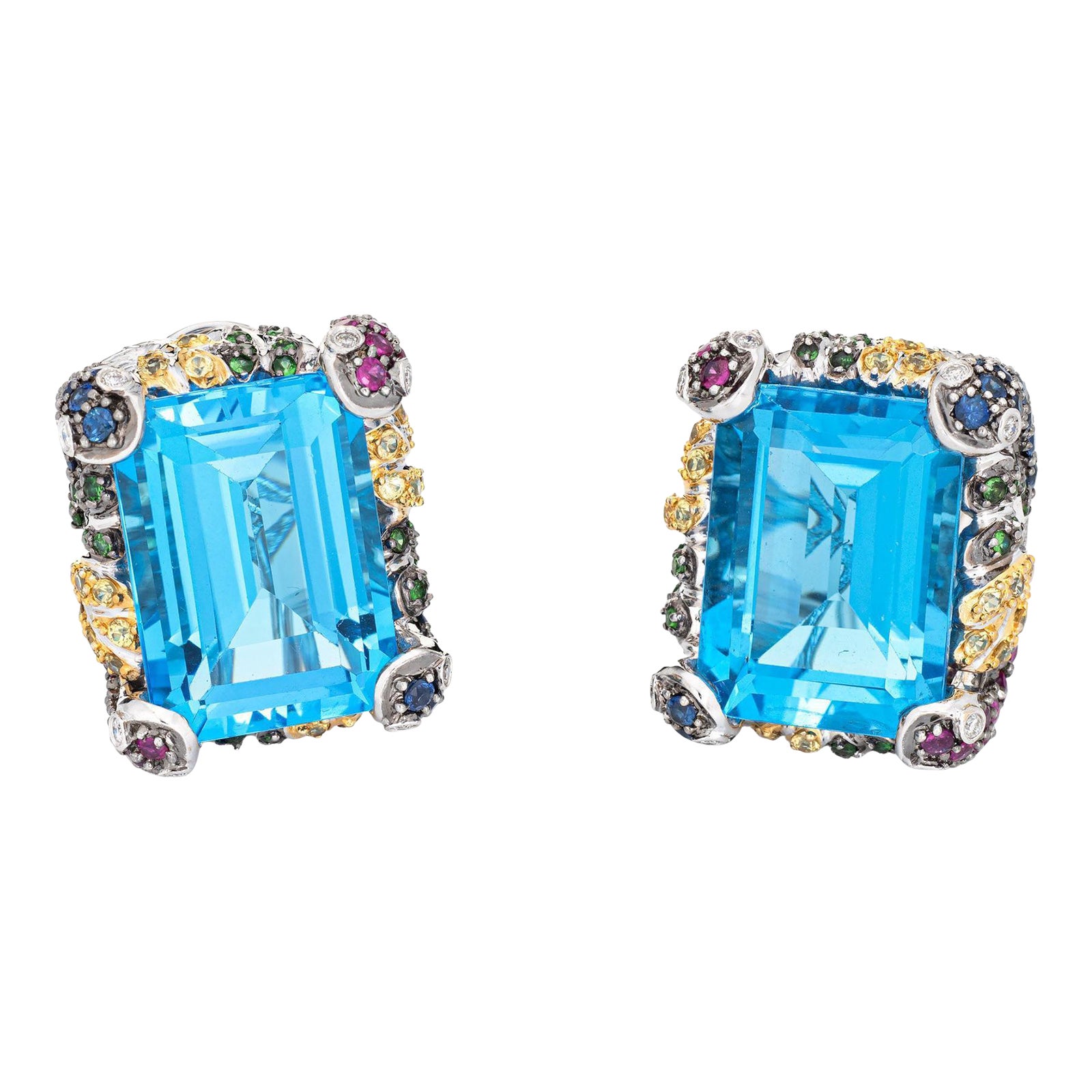 Gem Treasures 18x9mm Blue Moon Turquoise, Topaz & Zircon Earrings