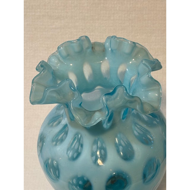 1940s Fenton Blue Opalescent Coin Dot Vase 8.5” For Sale - Image 6 of 7