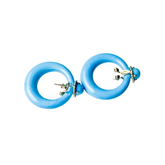 14KYl Gold Door Knocker Clip-on Earrings With Turquoise & Diamond 66.46ct Status:Published - Marketplace, Pair For Sale - Image 9 of 9