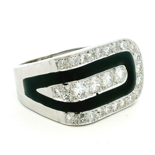 18k White Gold Diamond & Black Onyx Geometric Ring For Sale - Image 13 of 14