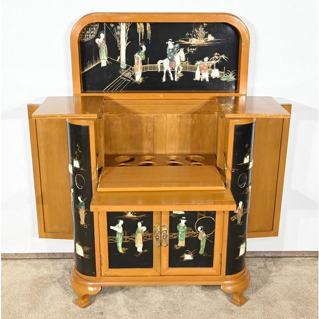 Asian Cabinet with Lacquered Wooden Liqueurs, China, 1950s For Sale - Image 9 of 18