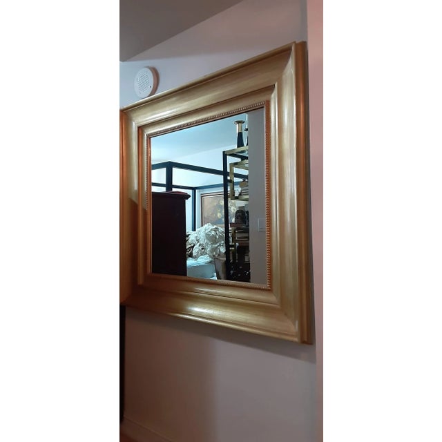 Glass Custom Contemporary Large 44" Designer's Gold Square Gilt Wood Wide Frame Wall Mirror For Sale - Image 7 of 9