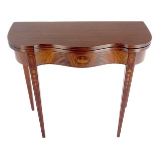 Fine Inlaid Serpentine Front Federal Style Flip Top Console Sofa Table MINT For Sale