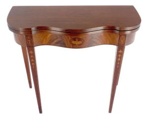 Fine Inlaid Serpentine Front Federal Style Flip Top Console Sofa Table MINT