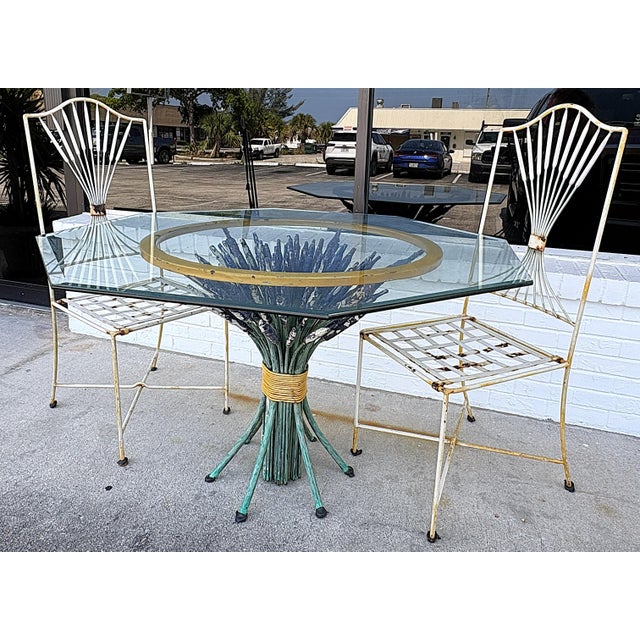 Mid 20th Century 1960's Italian Hollywood Regency Style 'Coco Chanel' Sheaf of Wheat Table With Chairs- 3 Piece Set For Sale - Image 5 of 18