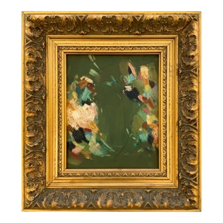 Abstract Green "Forest" Oil Painting in Vintage Frame For Sale