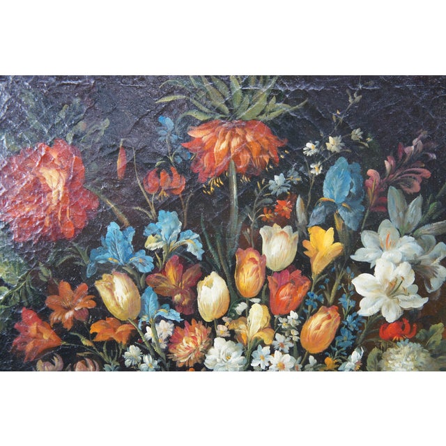 Vintage Flemish Style Floral Still Life After Pieter Bruegel Signed Oil Painting For Sale - Image 11 of 16