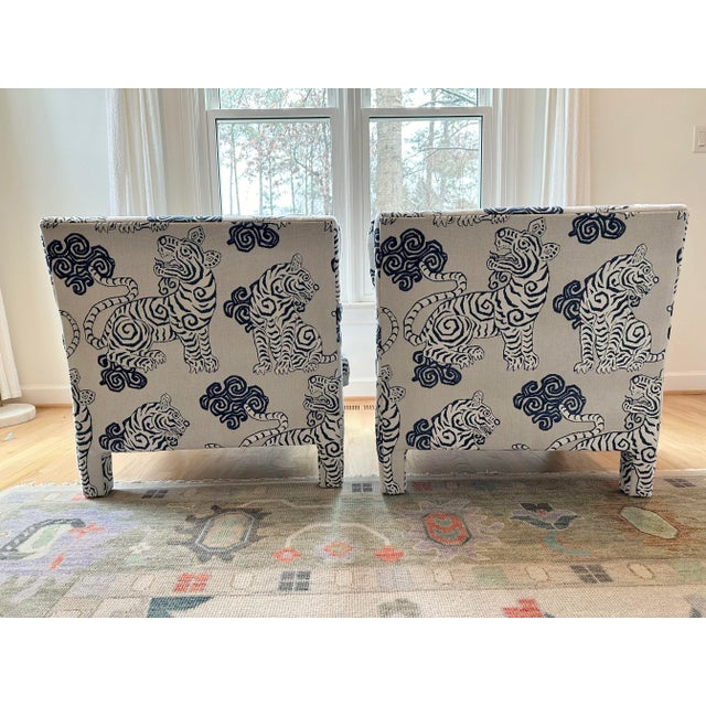 Mid-Century Modern Baughman Style Parsons Chairs With Ethan Allen Tenzing Silver Fabric- Set of 2 For Sale - Image 9 of 12