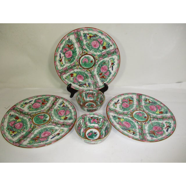 A 5 Piece vintage set of A.C.F Japanese Rose Medallion porcelain decorative dinnerware, consisting of 3- 10.25" dinner...