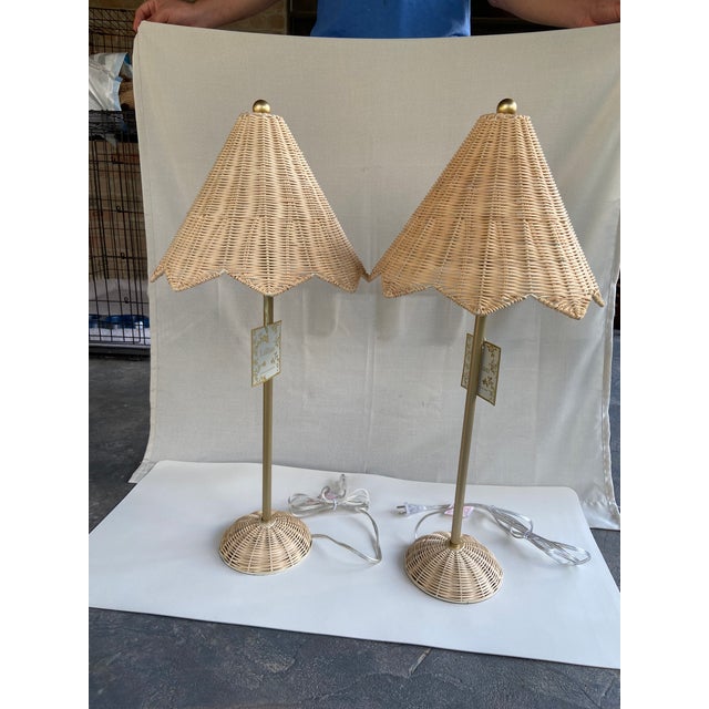 Lillian August Rattan Parasol Table Lamps a Pair Chairish