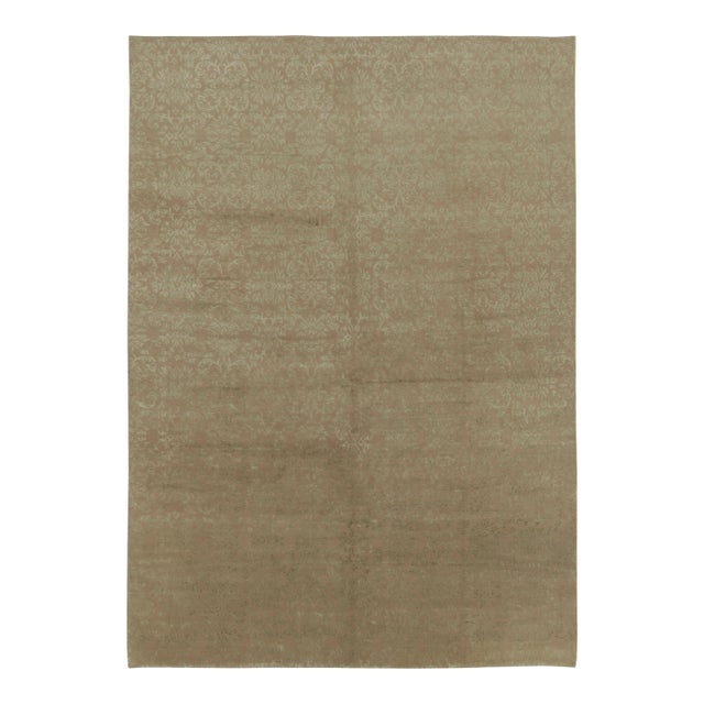 Rug & Kilim’s European-Inspired Rug in Brown With Arabesque Patterns in Pale Green For Sale