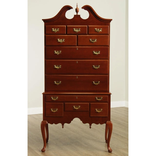 High Quality Bench Made Solid Cherry Wood 2 Piece High Chest with Dovetailed Drawers and Brass Hardware
