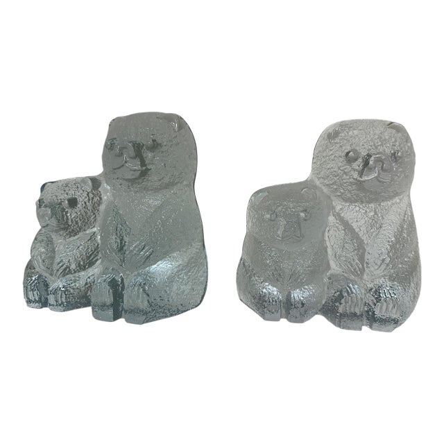 Pair of Blenko Clear Glass Bear Bookends For Sale