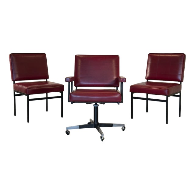 Vintage Swivel Chair and Office Chairs, 1960s, Set of 3 For Sale