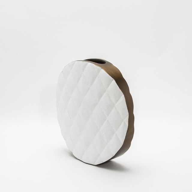 2020s Modern Quilted Vase in Shagreen With Brass Details by Kifu Paris For Sale - Image 5 of 8