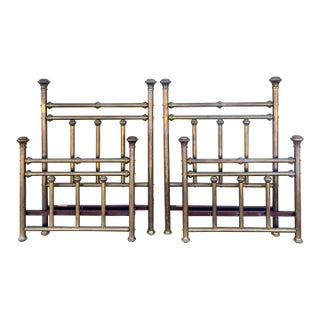 Tubular Brass Twin Headboards and Footboards With Side Rails Bed Set- a Pair For Sale