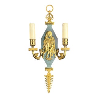 French Neoclassical Gilt Bronze Two-Light Wall Sconce, 1890s For Sale
