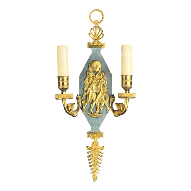 French Neoclassical Gilt Bronze Two-Light Wall Sconce, 1890s For Sale